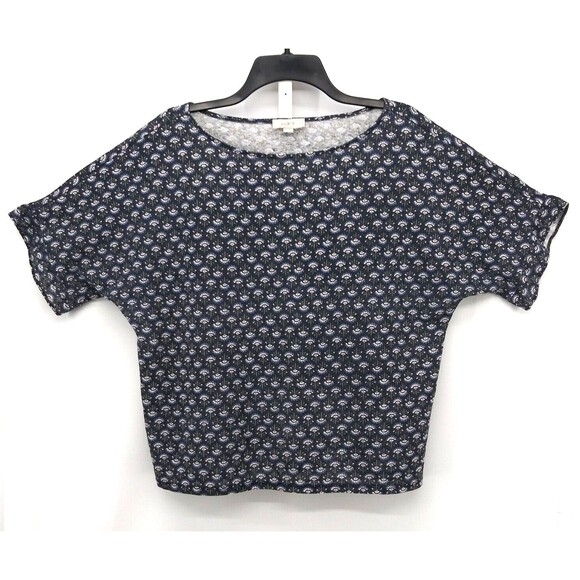 LOFT Outlet Shirt Womens Size M Blue Daises Round Neck Short Sleeve Pullover Top - Picture 1 of 5